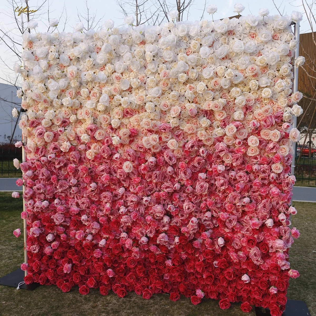 5D Luxury White and Red Gradient Rose Artificial Flower Wall